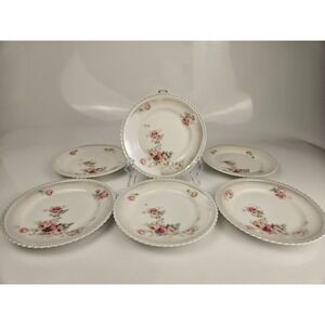 Koenigszelt Silesia Floral Dessert Plates Set of 6 Pearl Rim Vintage